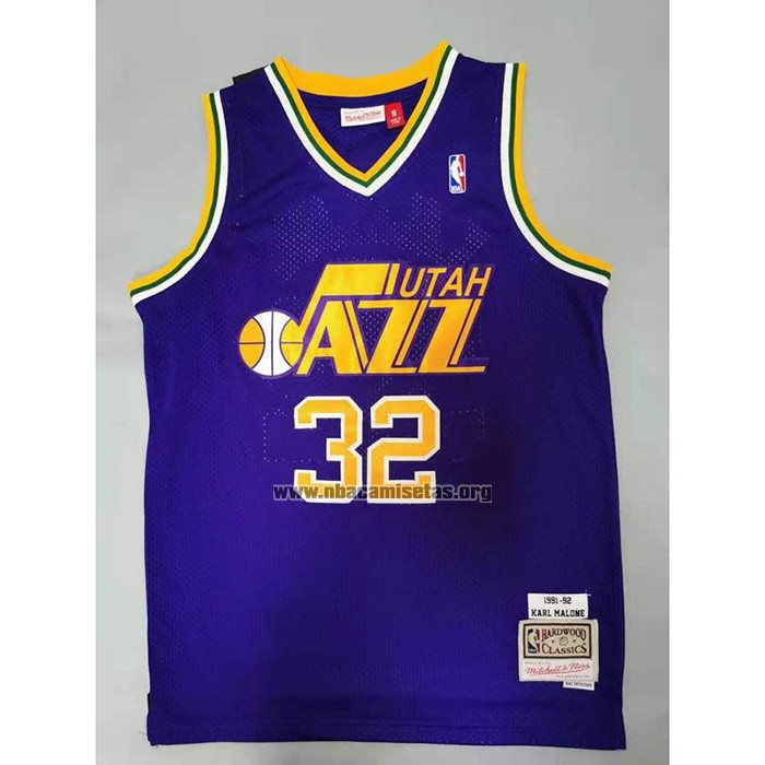 Camiseta Utah Jazz Karl Malone NO 32 Mitchell & Ness 1991-92  Violeta
